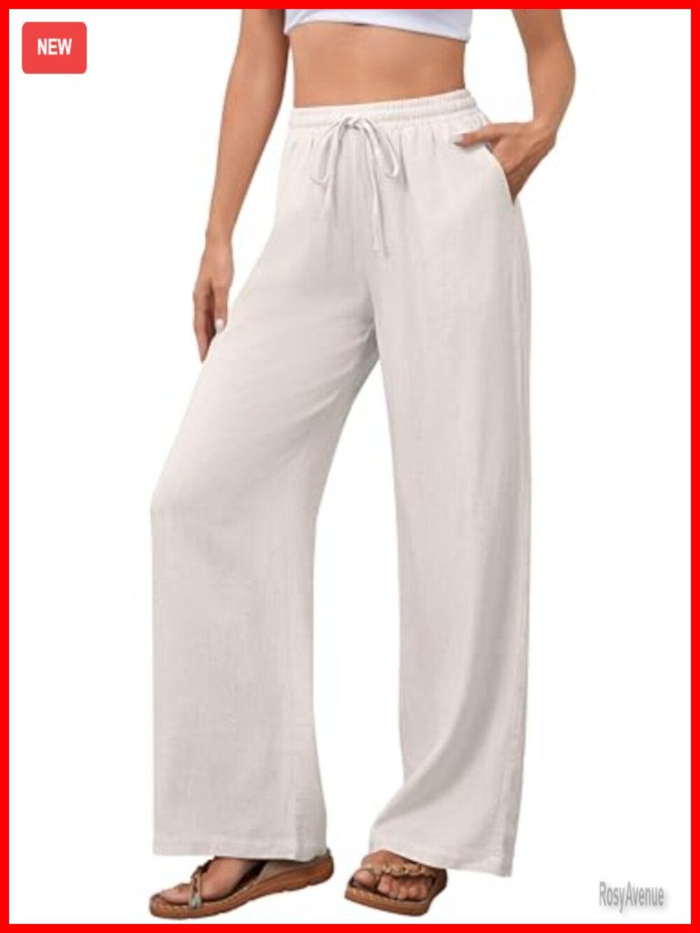 Cotton Linen Palazzo Pants Drawstring Elastic Waist Wide Leg Long Lounge